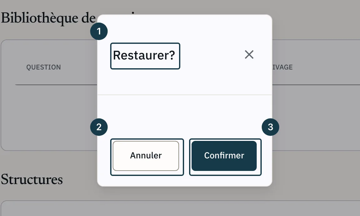 Écran « Archives » : la fenêtre de confirmation