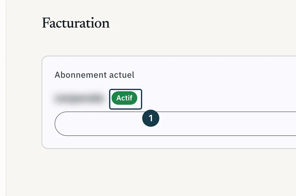 Écran « Facturation » : la carte « Abonnement actuel » et sa pastille d'état