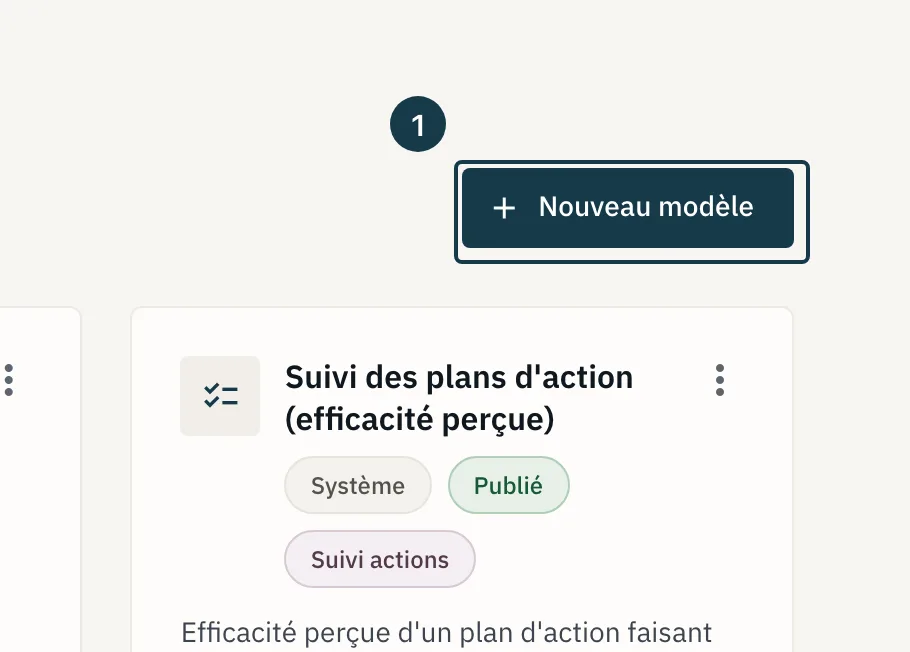 Écran « Modèles de campagne » : le bouton « Nouveau modèle » au-dessus de la grille