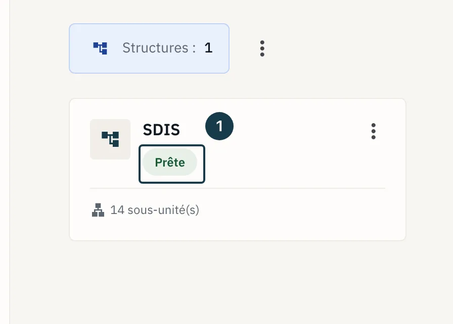 Écran « Structures » : le badge d'état sur la carte de la structure