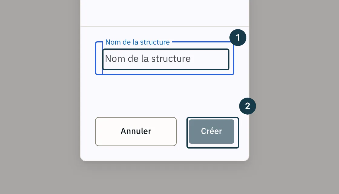 Écran « Structures » : la fenêtre « Nouvelle structure » et son champ de nom
