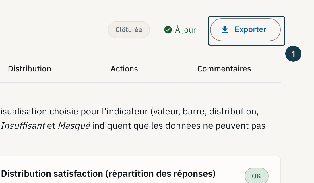 Écran des résultats : le bouton « Exporter » en haut de la page