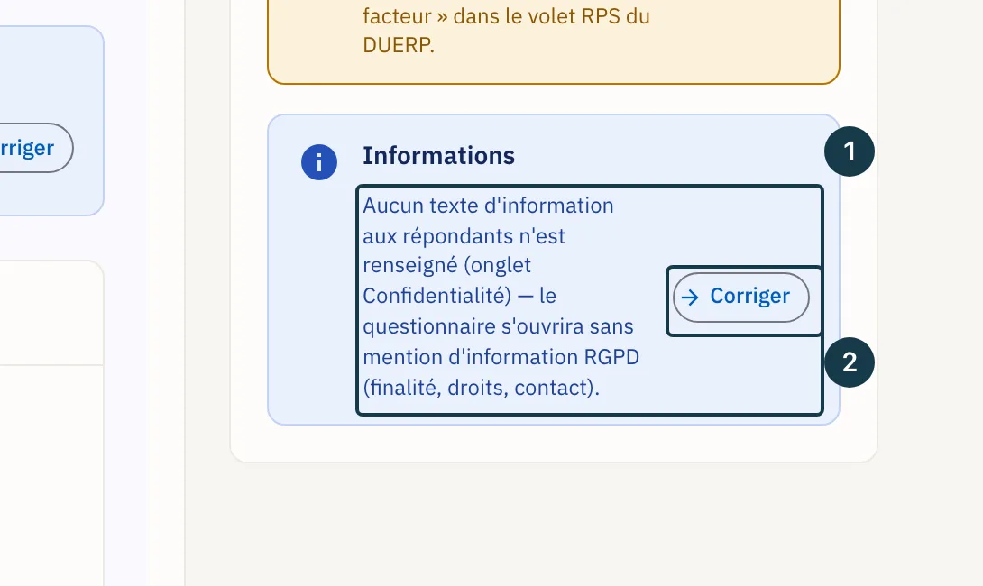 Écran d'un modèle de campagne : une ligne du rail et son bouton « Corriger »
