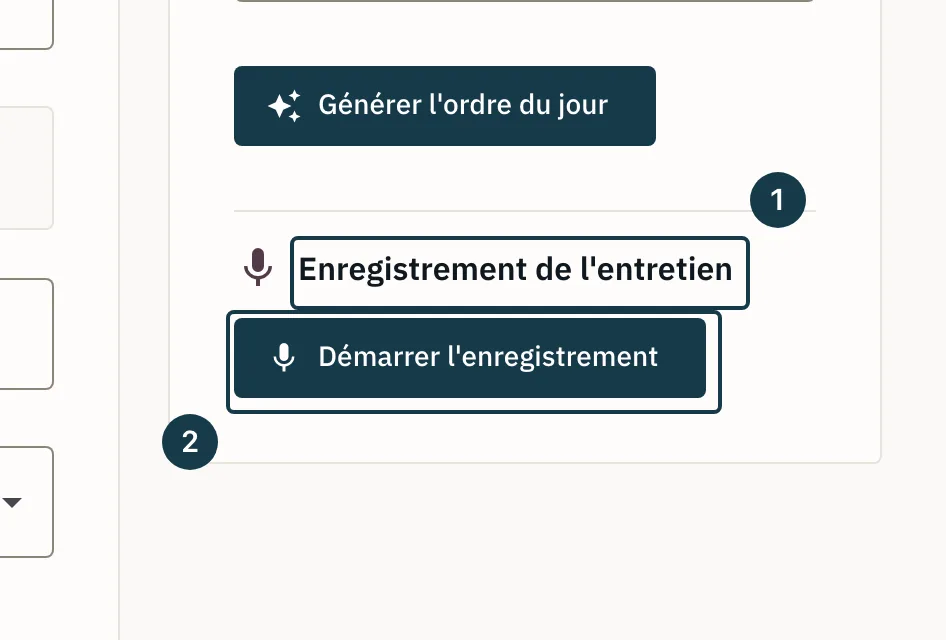 Écran d'un entretien : la section « Enregistrement de l'entretien »