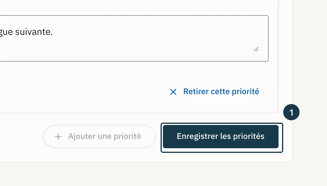 Écran «&nbsp;Priorités retenues&nbsp;»&nbsp;: le bouton «&nbsp;Enregistrer les priorités&nbsp;»
