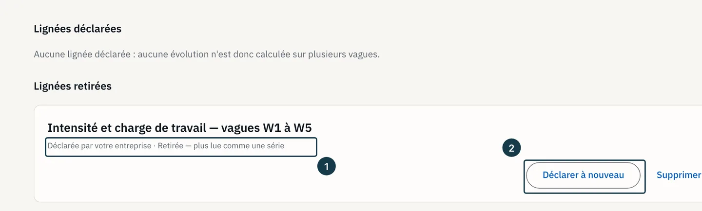 Écran « Lignées de séries » : une lignée retirée et le bouton qui la remet en service