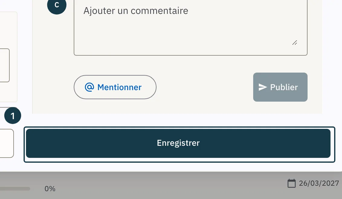 Écran d'un plan d'action : le bouton « Enregistrer » de la fenêtre de l'action