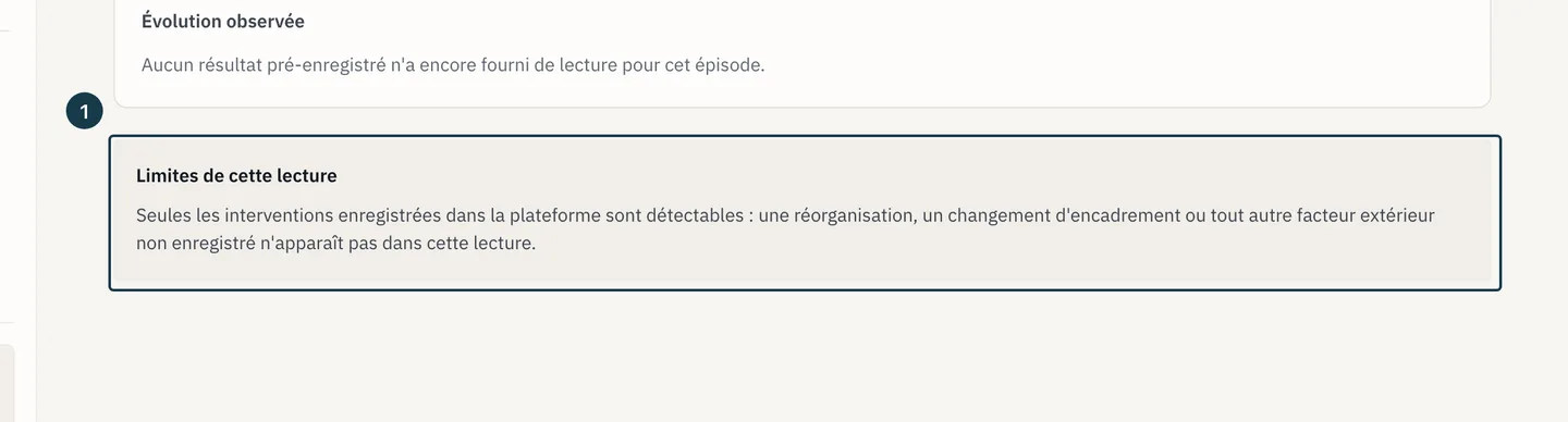 Écran « Casebook des interventions » : le pavé « Limites de cette lecture »