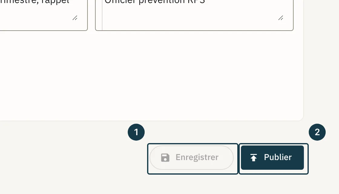 Écran « Programme annuel de prévention » : les boutons « Enregistrer » et « Publier »