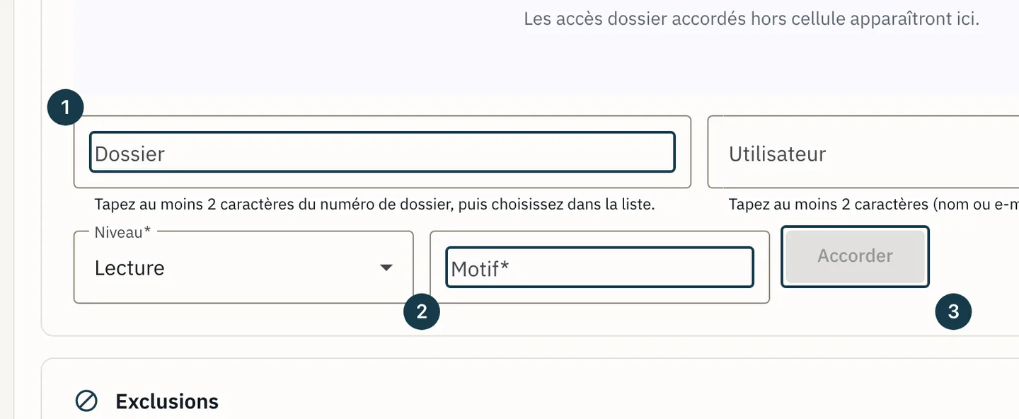 Écran « Administration » : le formulaire d'accès dérogatoire
