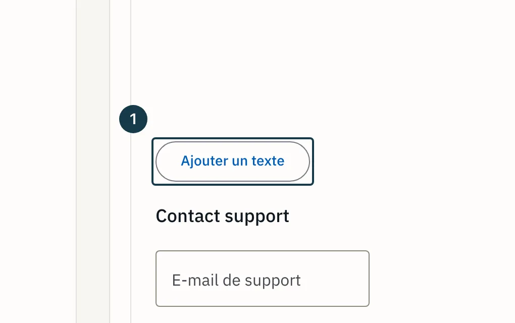 Écran « Administration » : le bouton d'ajout d'un texte du portail