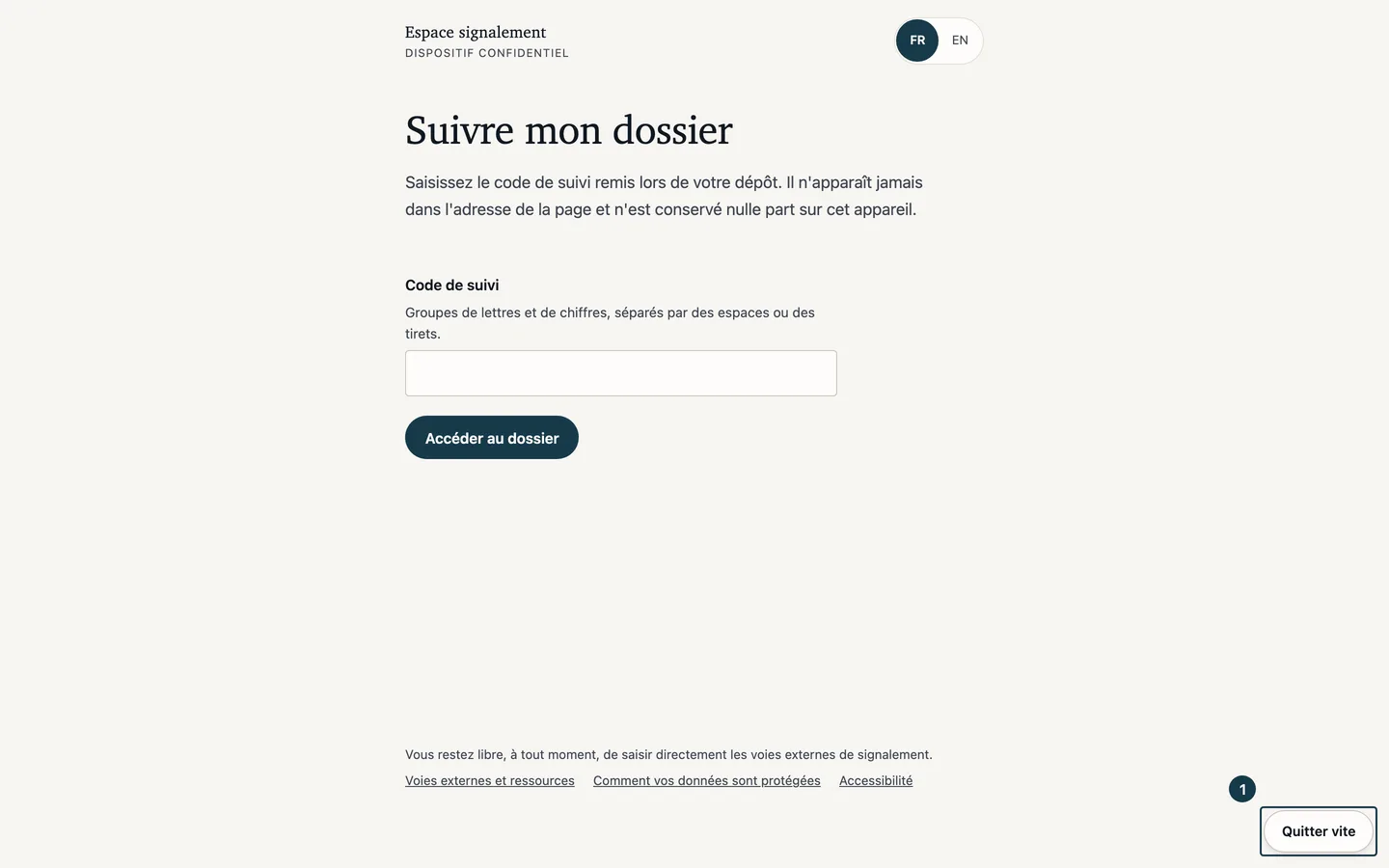Écran de suivi du portail : le même bouton de sortie, au même endroit