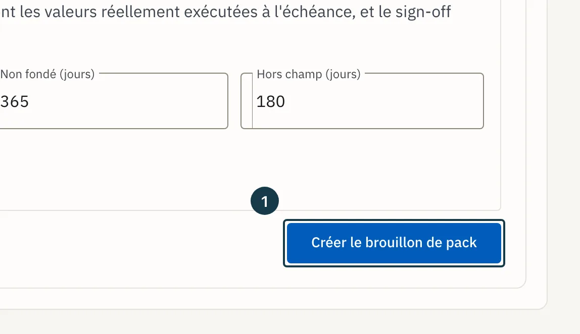 Écran « Administration » : le bouton de création du brouillon, au bas de l'onglet