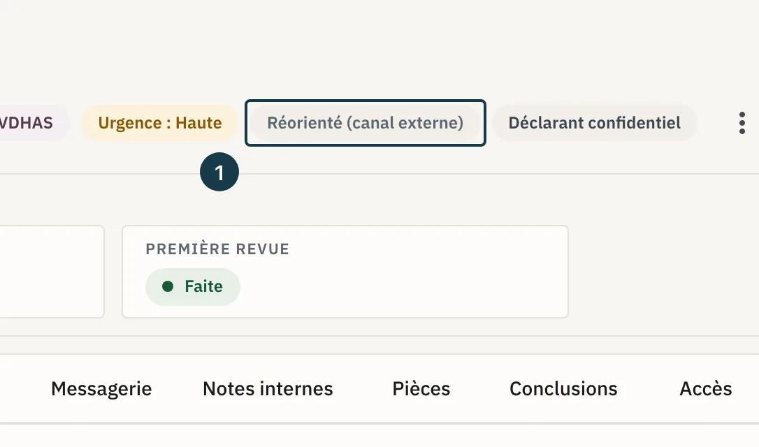 Écran d'un dossier&nbsp;: la pastille de statut après la réorientation