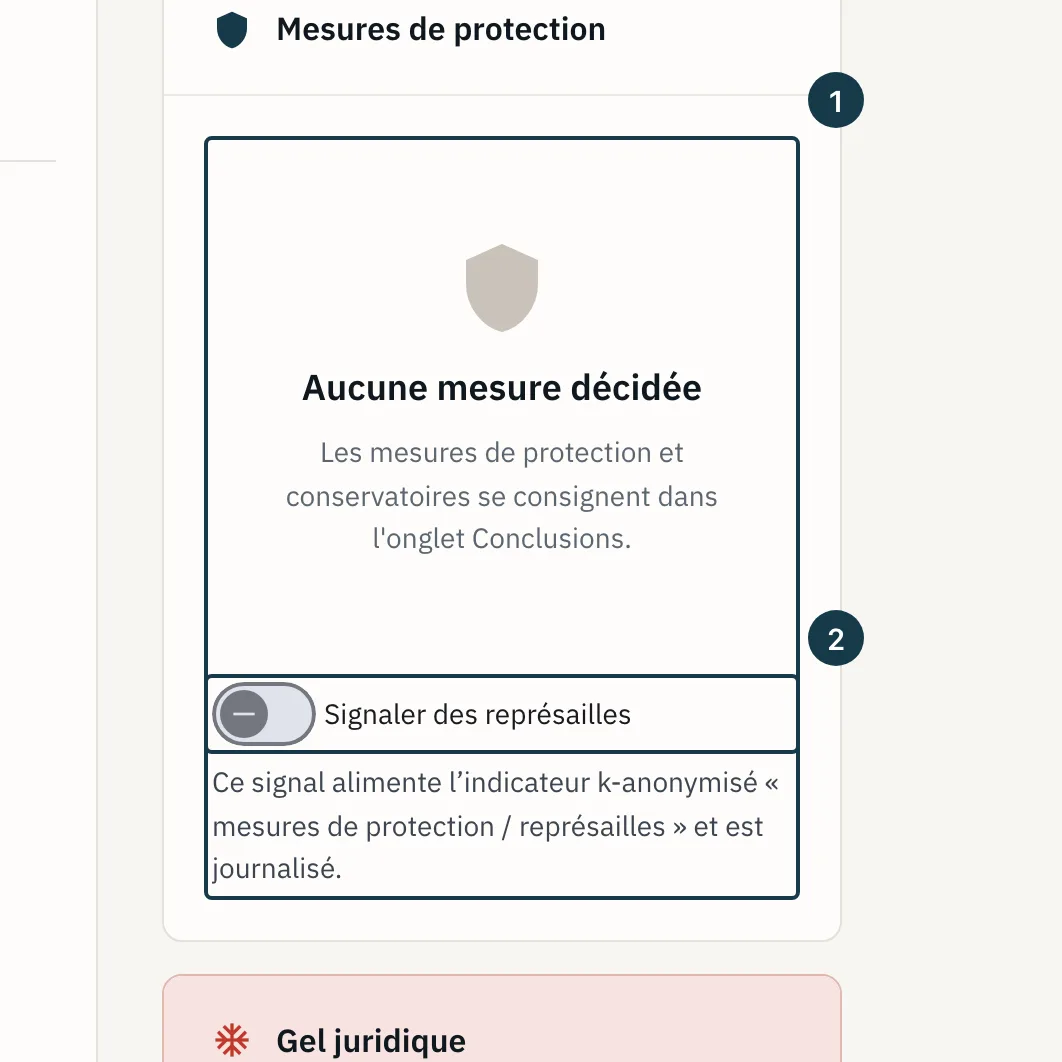 Écran du dossier : le panneau « Mesures de protection » et son interrupteur