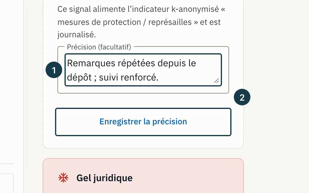 Écran du dossier : la précision enregistrée sous l'interrupteur