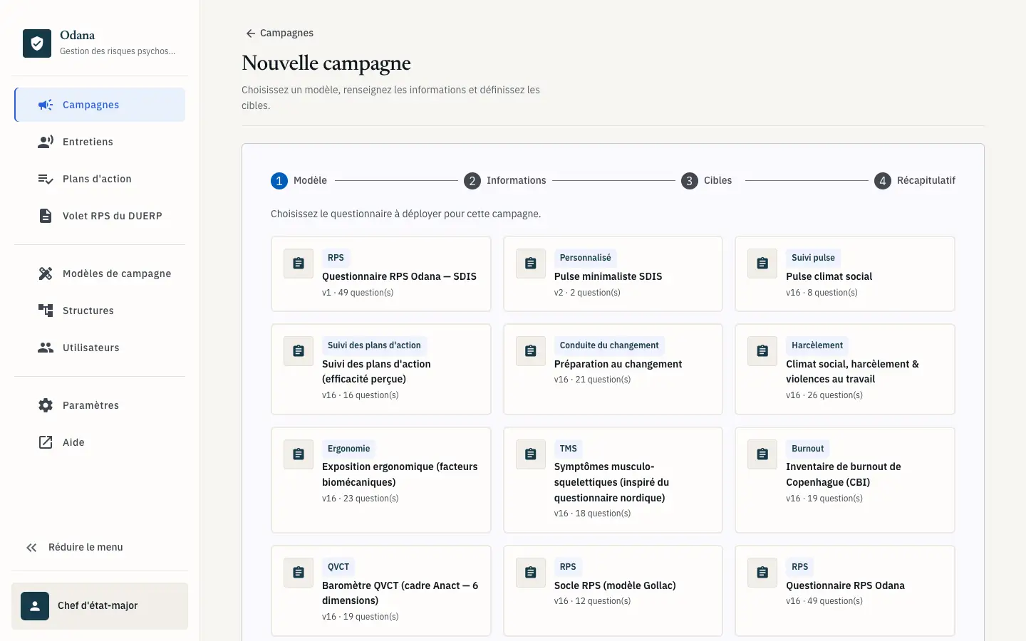 Assistant de création d'une campagne de mesure Odana